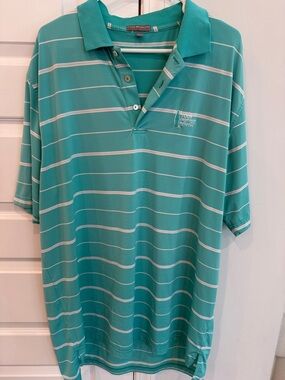 Peter Millar Men's Teal Striped Polo Shirt - Classic Short Sleeve Size XL